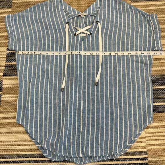 Rails Women's Jeri St. Germain Stripe Blouse Linen Blend Blue White Size Small - Picture 12 of 13